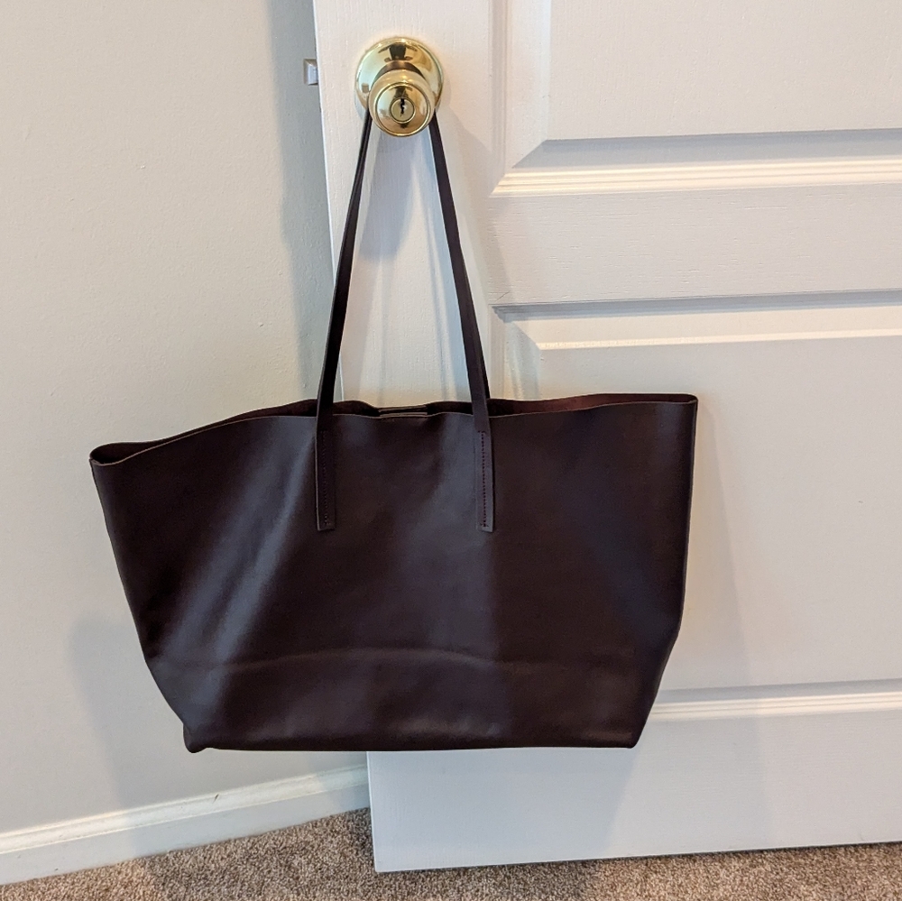 Massimo Dutti Nappa Leather Tote Bag-Worn Twice (Burgundy)